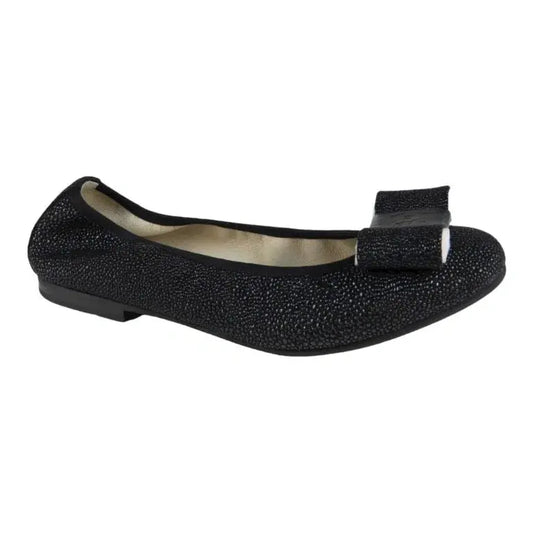 Black soft leather flats for girl, teen, and women by London Kids - bow ballet flat, black soft leather, made in Italy.