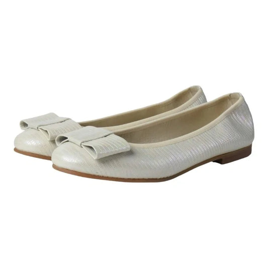 Beige soft leather flats for girls, teens, and women by London Kids - ballet flat with square bow