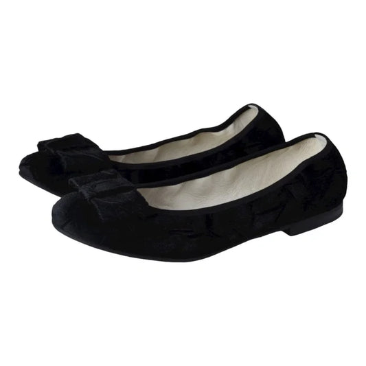 Black velvet flats for girls, teens, and women by London Kids - elegant ballet flats with square bow