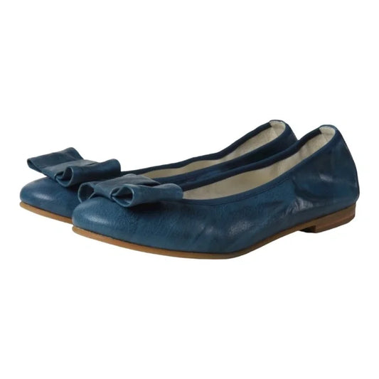 Navy soft leather flats for girls, teens, and women by London Kids - ballet flat with square bow.