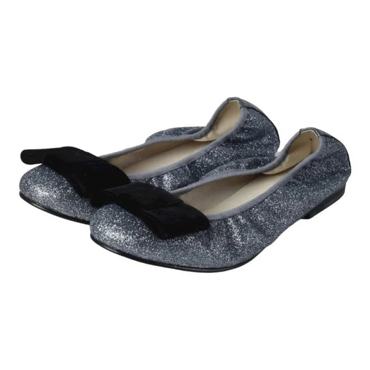 Stylish silver glitter flats for girls, teens, and women by London Kids, perfect for dressy occasions.