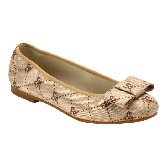 Tan micro flats for girls, teens, and women by London Kids - square bow detail