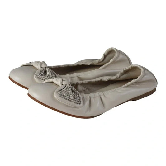 Beige soft leather flats for girl by London Kids - ballet flat with bow