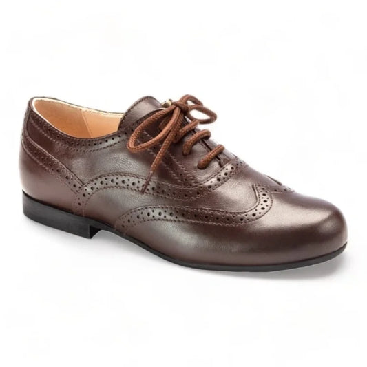 Brown soft leather lace shoes for boys by London Kids, ideal for formal occasions.