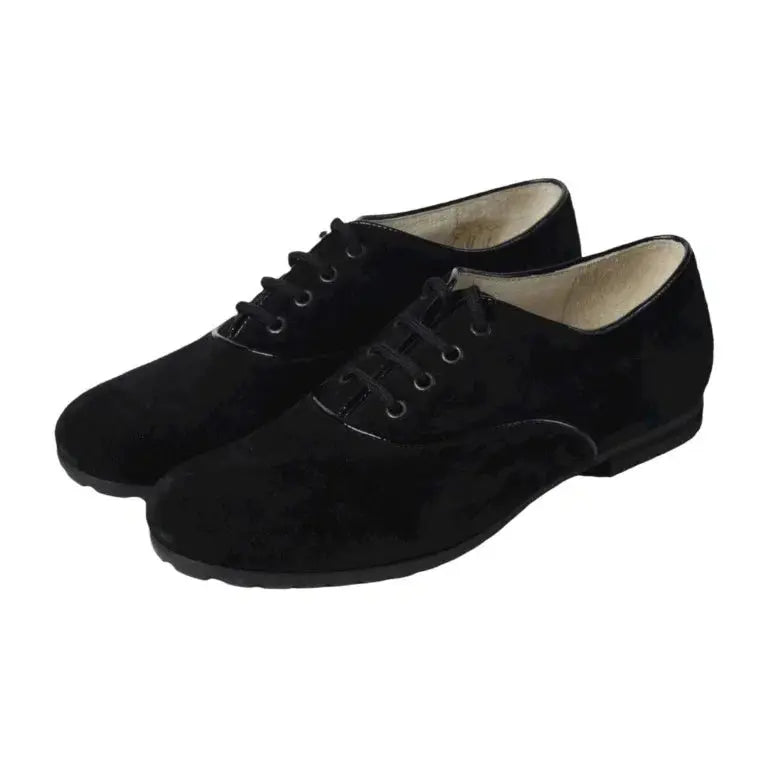 Black suede lace shoes for girls by London Kids, ideal for casual wear.