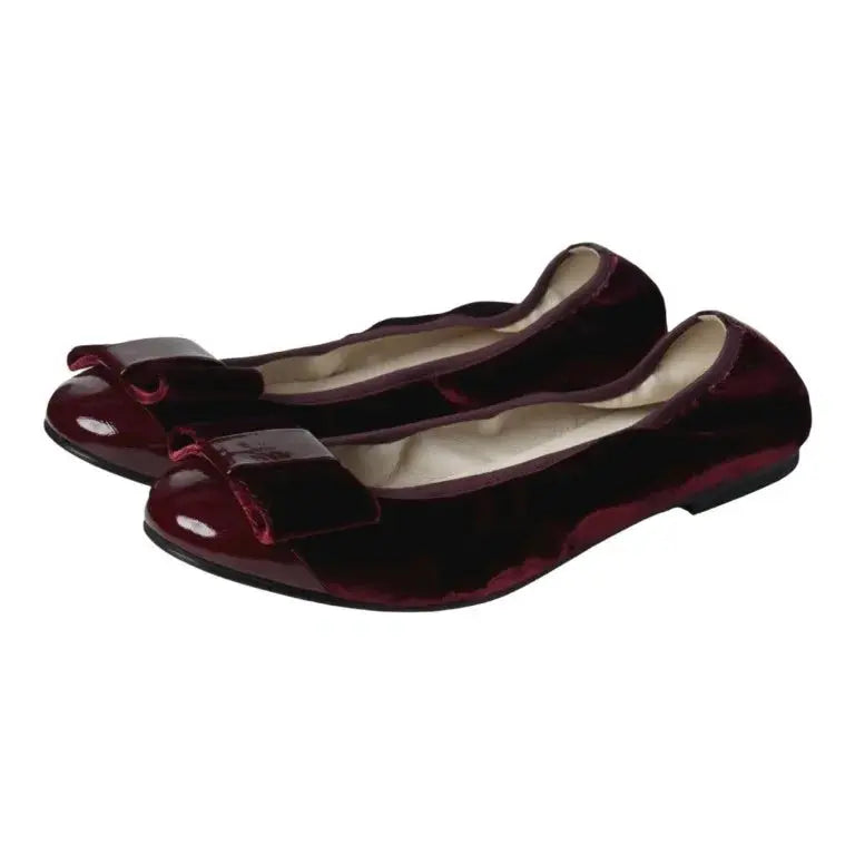 Bordo Velvet Flats for Girl by London Kids - Bow Ballet Flat