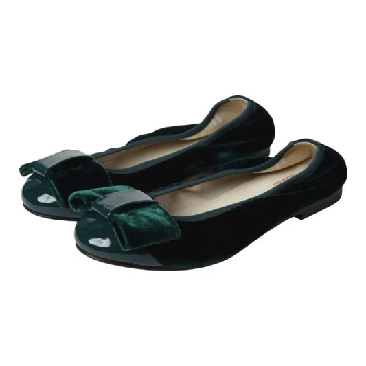 Green velvet flats for girl by London Kids, bow ballet flat, made in Italy.