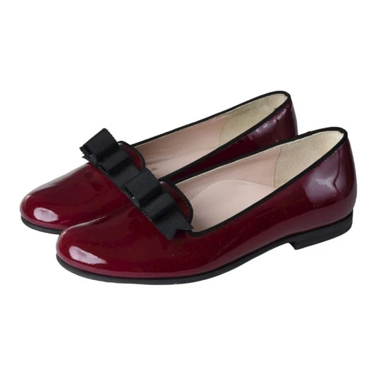 Bordo Patent Leather Smoking Loafer for Girl by London Kids - Elegant slipper shoe for girls