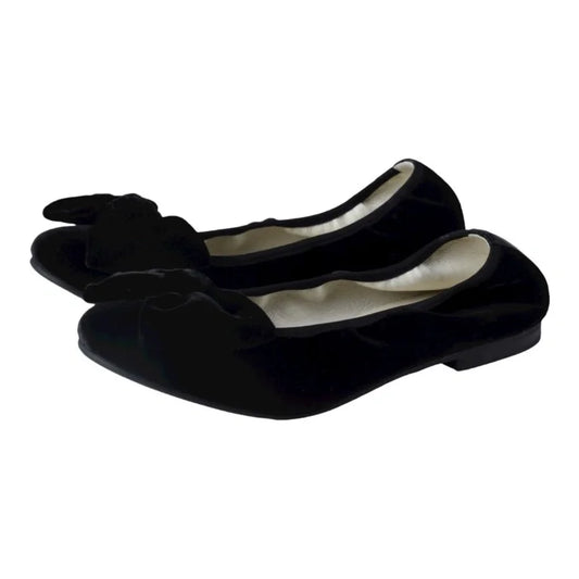 Black velvet flats for girl by London Kids - Bow ballet flat in black velvet