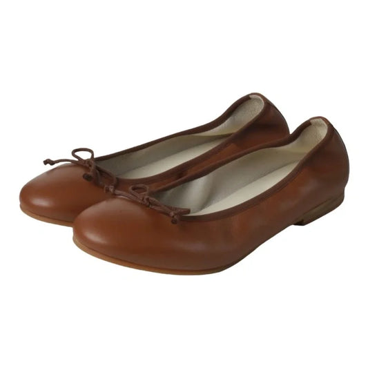 Stylish Tan Soft Leather Flats for girls by London Kids, perfect for dressy occasions.