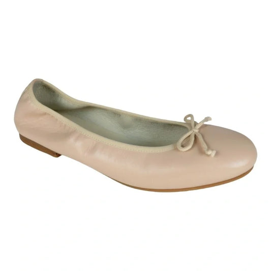 Nude soft leather flats for girl by London Kids - ballet flats with bow detail