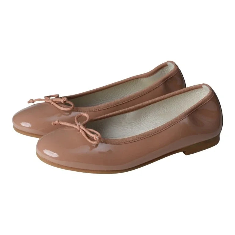 Salmon Patent Leather Flats for girls by London Kids - Bow Ballet Flat in salmon color