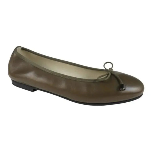 Taupe soft leather flats for girls by London Kids - bow ballet flat in taupe color