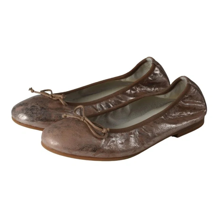 Taupe soft leather flats for girls by London Kids - bow ballet flat - TPPKM