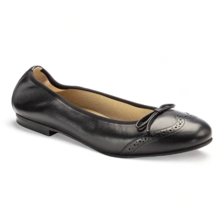 Black Soft Leather Flats for a girl by London Kids - Bow Ballet Flat in Black Soft Leather