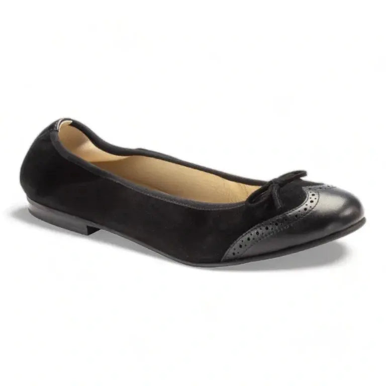 Black Suede Flats for Girls by London Kids - Black Suede Flats with Bow Detail