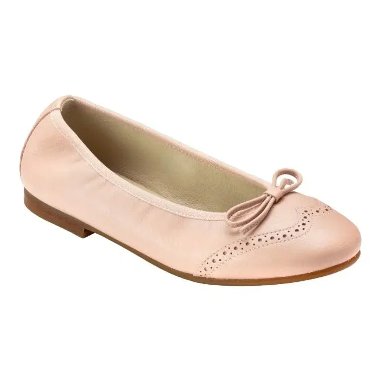 Nude soft leather flats for girls by London Kids - Bow Ballet Flat in Nude