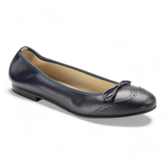 Navy soft leather flats for girls by London Kids - Navy color, soft leather material, bow ballet design, ideal for dressy occasions.