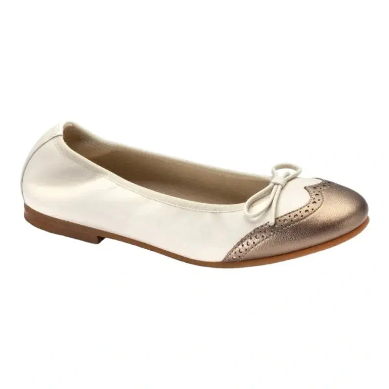 Cream soft leather flats for girl by London Kids - bow ballet flat in cream color