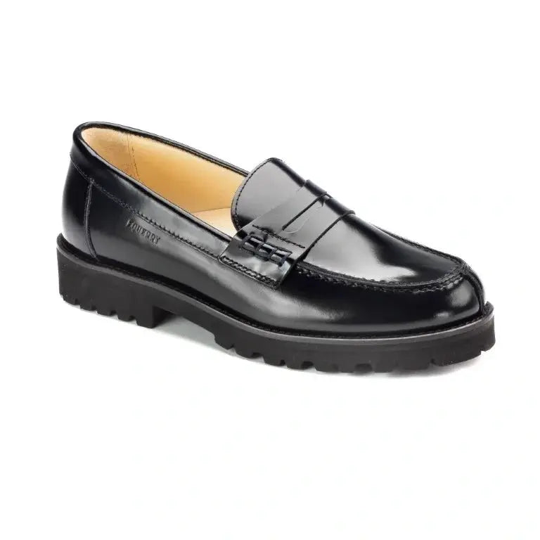 Black polished leather loafer by London Kids, ideal for girls and boys