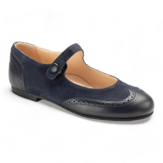 Navy soft leather strap for girl by London Kids - snap-closure Mary Jane