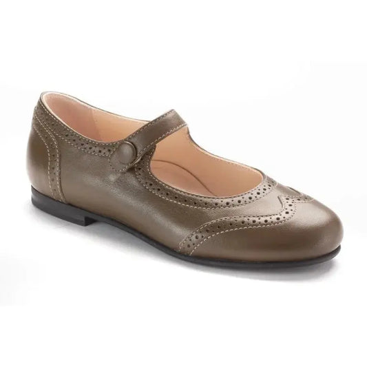 Taupe Soft Leather Strap for Girl by London Kids - Taupe Soft Leather Strap Mary Jane in elegant taupe color, perfect for dressy occasions.