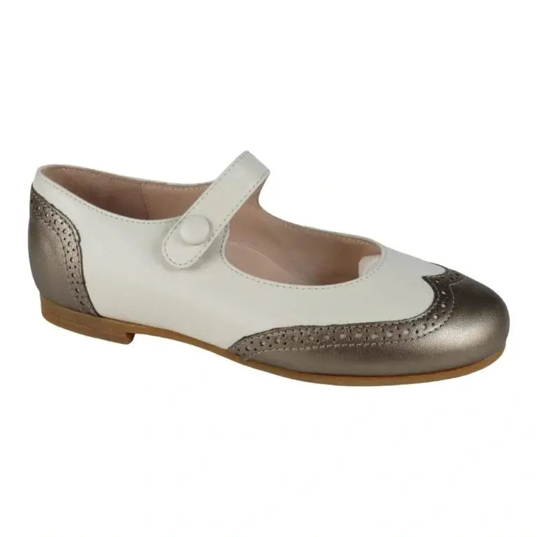 Cream soft leather strap Mary Jane shoes for girl by London Kids in cream color