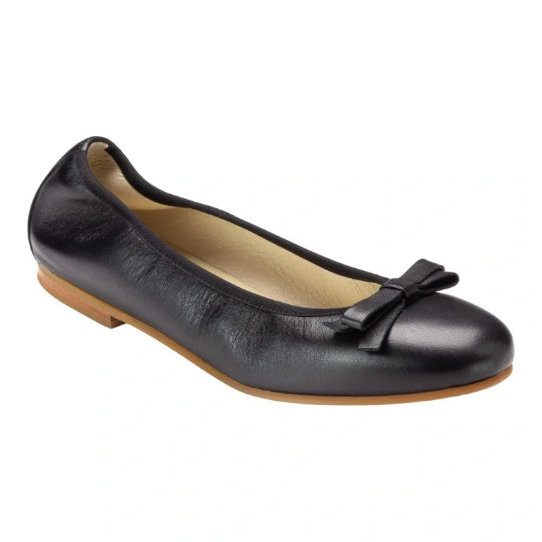 Black soft leather flats for girls by London Kids - ballet flat with bow