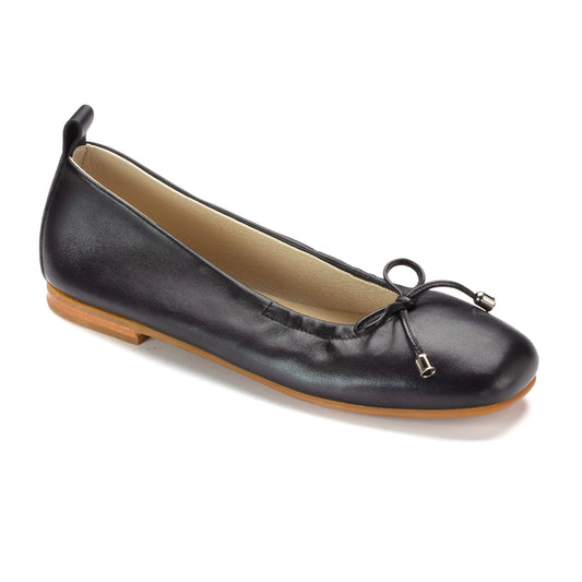 Girl's Black Leather Square Front Ballet Flat