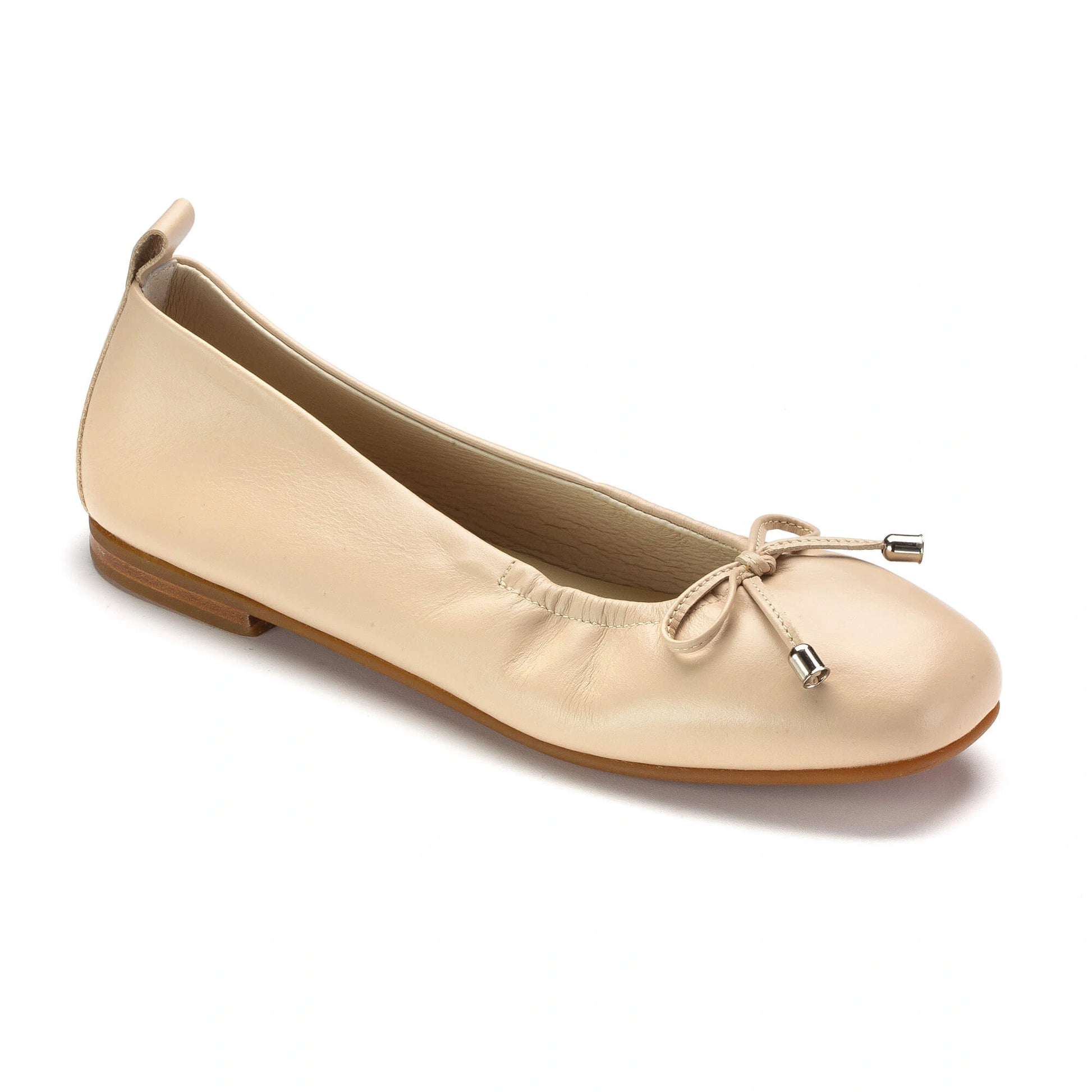 Girl's Cream Leather Square Front Ballet Flat made in Italy