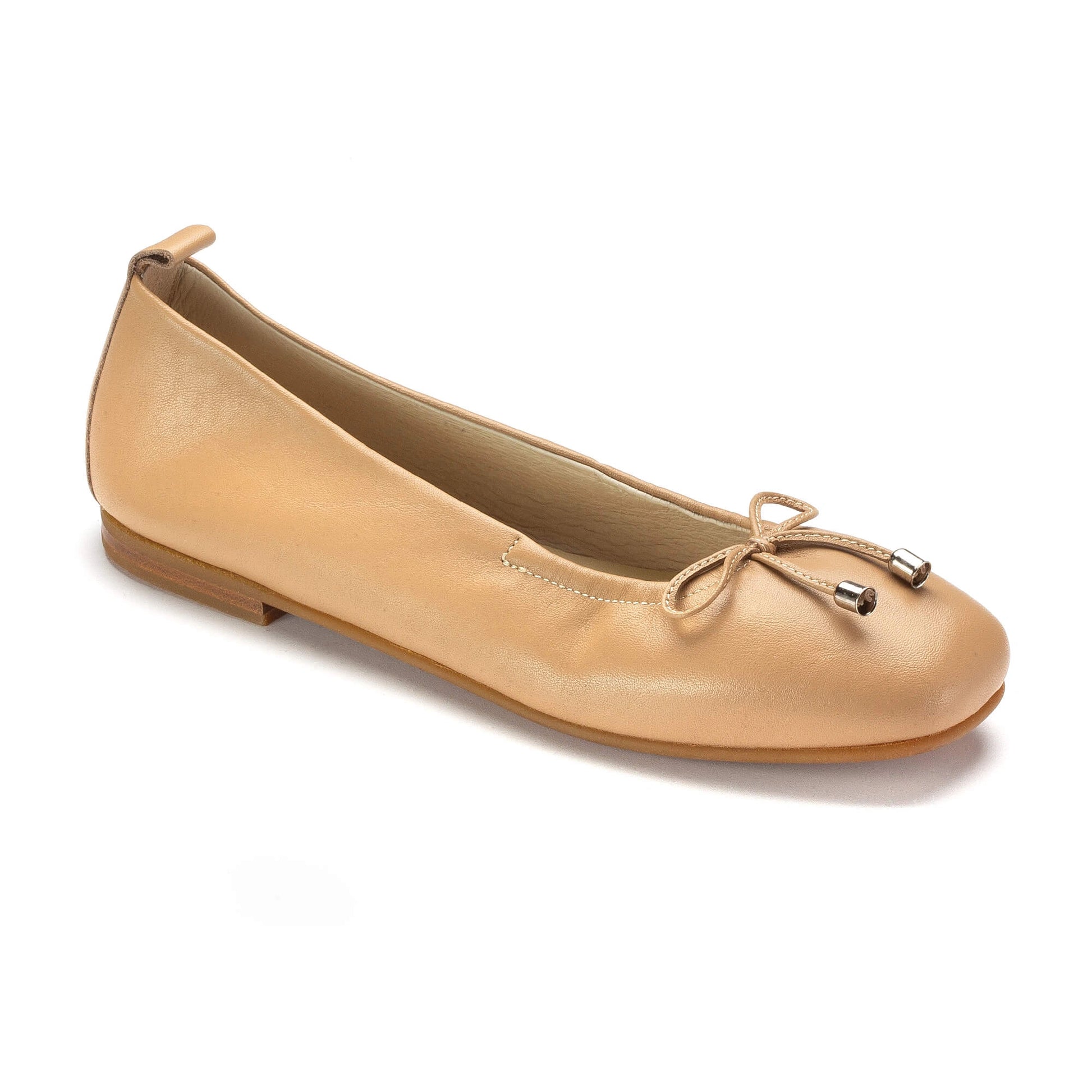 Girl's Taupe Leather Square Front Ballet Flats