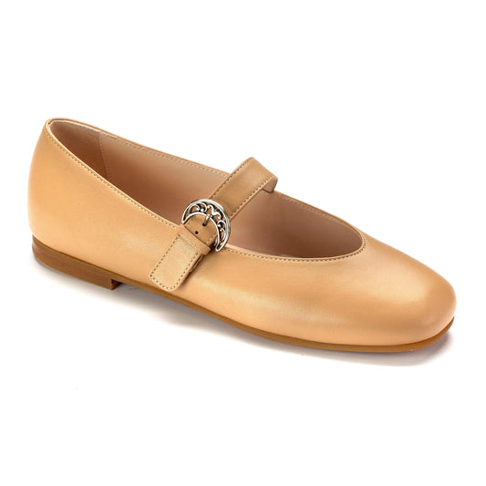 1571 Taupe Leather Teen Mary Jane - Elegant Flats for Dress Occasions