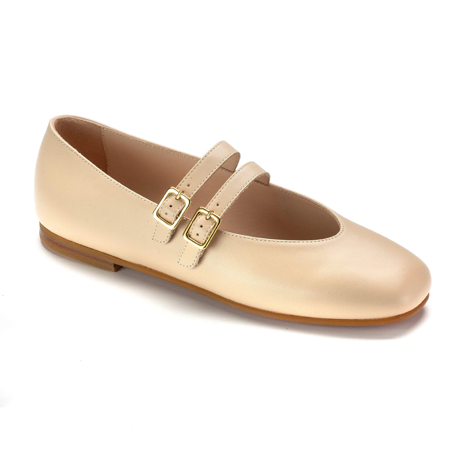 1572 - Cream Leather Teen Mary Jane Flats