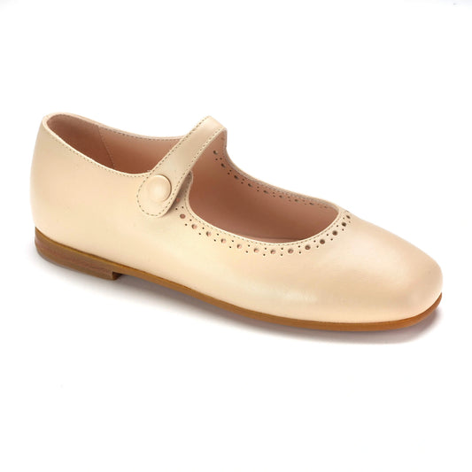 Cream leather girls Mary Jane summer dress shoes with strap