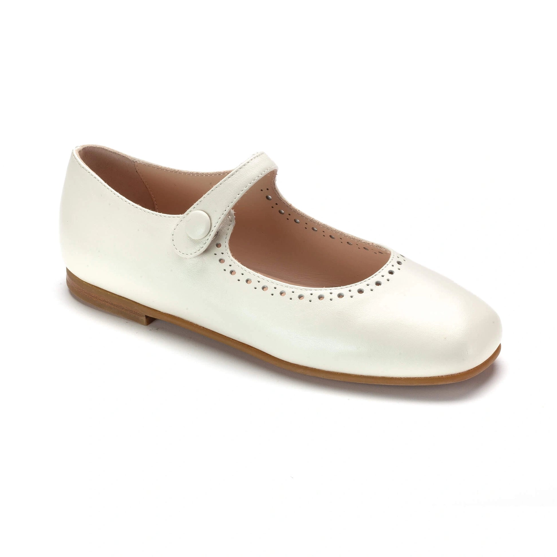 1577 - Off White Leather Girls MaryJane Summer Shoe