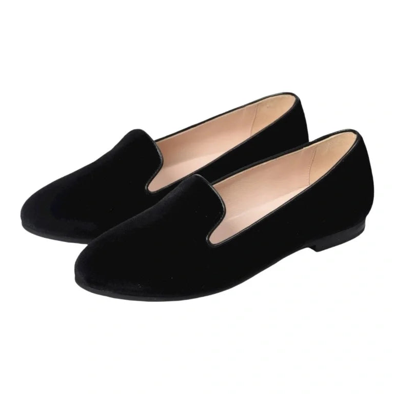 Black velvet smoking loafer for girl by London Kids - elegant and stylish