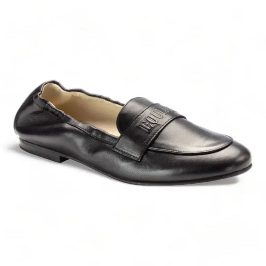 Black soft leather flat loafer for girl, teen, and women by London Kids - stylish and comfortable.