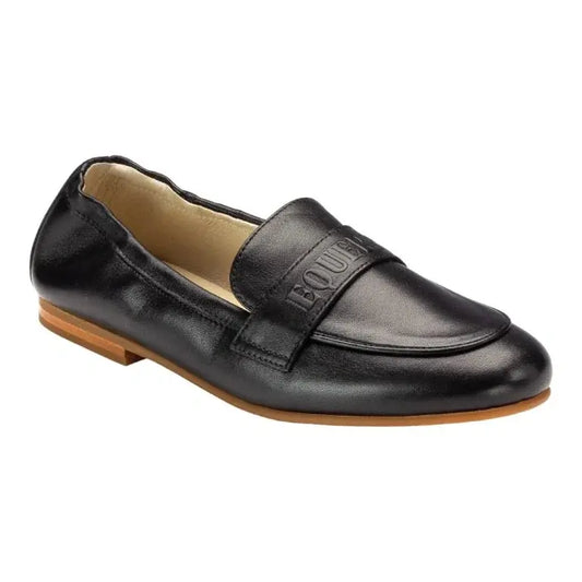 Black soft leather flat loafer for girls, teens, and women by London Kids - elegant and comfortable.