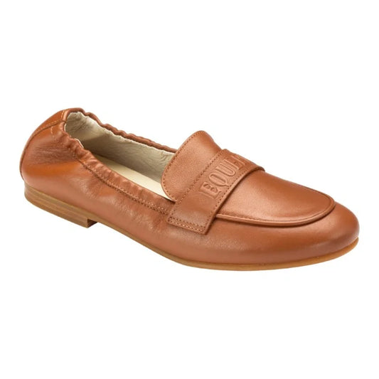 Tan soft leather flat loafer for girl, teen, and women by London Kids - stylish and comfortable footwear.