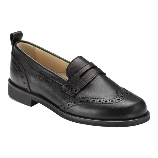 Black soft leather hard loafer for girl and boy by London Kids, crafted from premium soft leather in Italy.