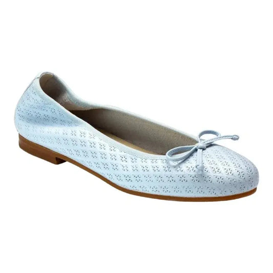 Blue soft leather flats for girl by London Kids in LTBL color, perfect for dressy occasions.