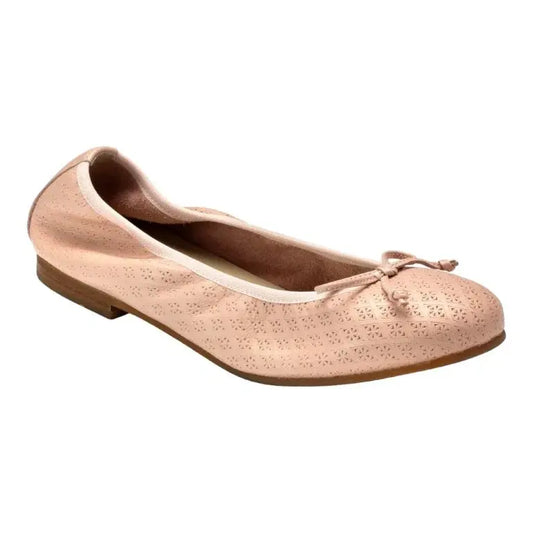 Elegant soft pink leather girls bow shoe with perforations