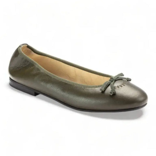 Green soft leather flats for girls, teens, and women by London Kids, perfect for any occasion.