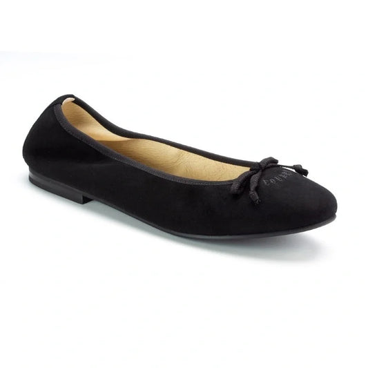 Black suede flats for girls, teens, and women by London Kids - elegant and versatile.