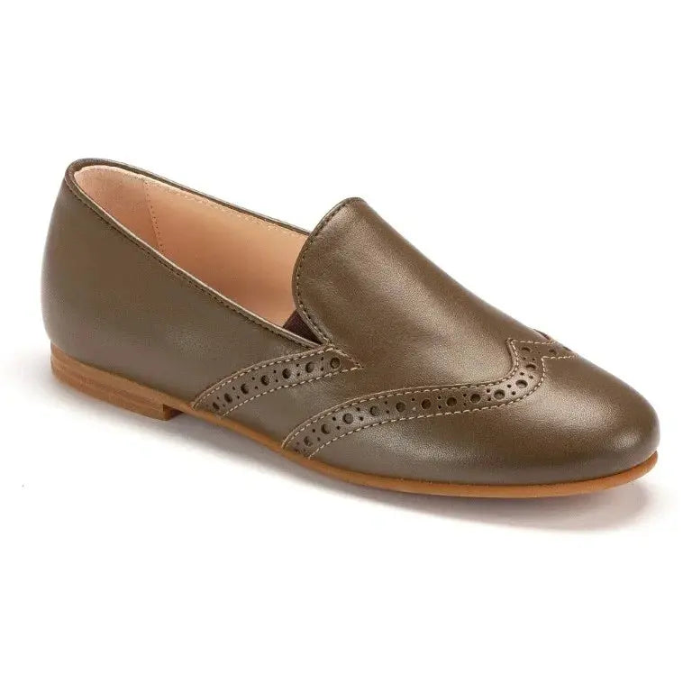 Taupe soft leather flat loafer for boy by London Kids - Boys slip on loafer, perfect for dress occasions.