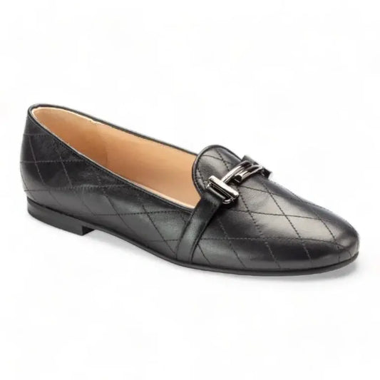 Black soft leather smoking loafer for girls, teens, and women by London Kids.