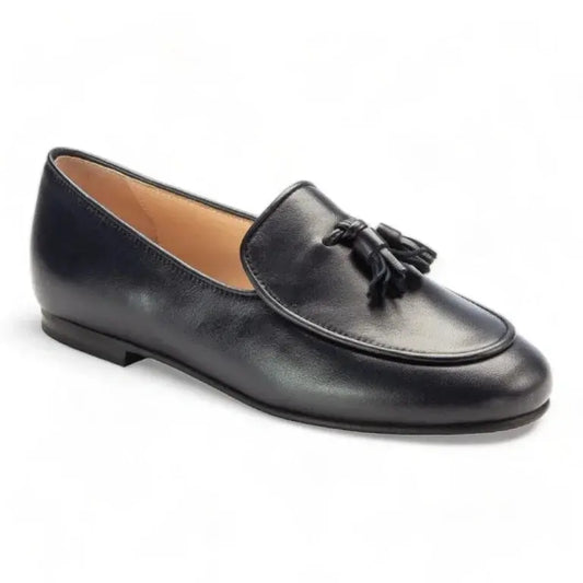 Navy soft leather flat loafer for girl by London Kids - classic and comfortable style