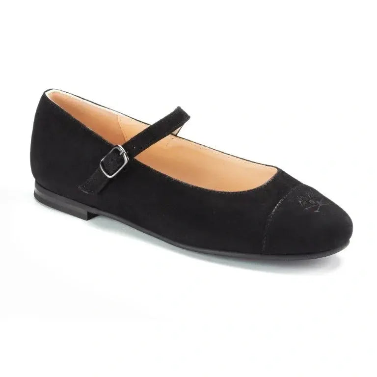 Black suede strap for girl by London Kids - stylish and comfortable strap for dress occasions.