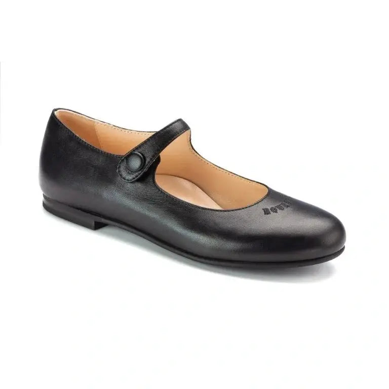 Black soft leather Mary Jane strap shoes for girls by London Kids