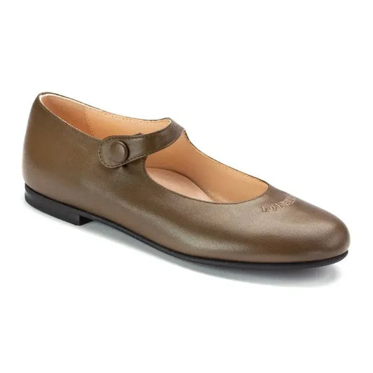 Soft leather Mary Jane strap shoes for girls in carob color by London Kids